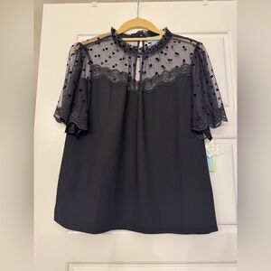 CeCe Black Sheer Polka Dot Blouse